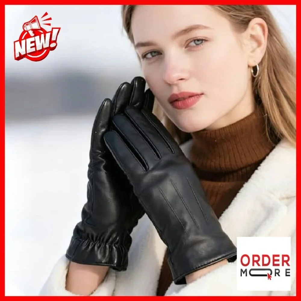 Cashmere Lined Sheepskin Leather Gloves Touchscreen Driving Winter